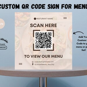 Printable Menu QR Code Sign Template, Editable Scan to View Menu Sign ...