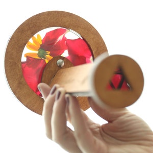 Wooden kaleidoscope, imaginative nature outdoor kit, gift for girls, toy for boys, forest school toy, flower toy image 4