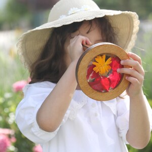 Wooden kaleidoscope, imaginative nature outdoor kit, gift for girls, toy for boys, forest school toy, flower toy image 5