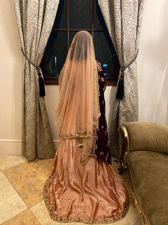 slim fit dress slacks Embellished Designer Peach Color Lehenga Choli Bridal Dress – Nameera by  Farooq main image 1