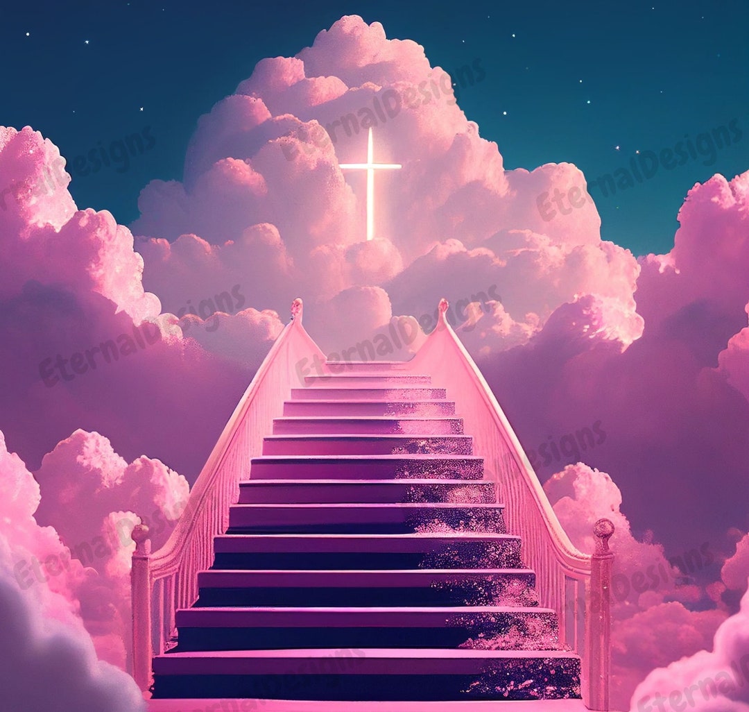 Pink Heaven Background PNG Memorial Background Stairs to - Etsy