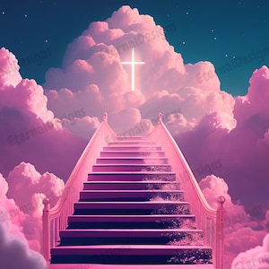 Pink Heaven Background PNG | Memorial Background | Stairs to Heaven | Heaven memorial background | Memorial design | Instant download