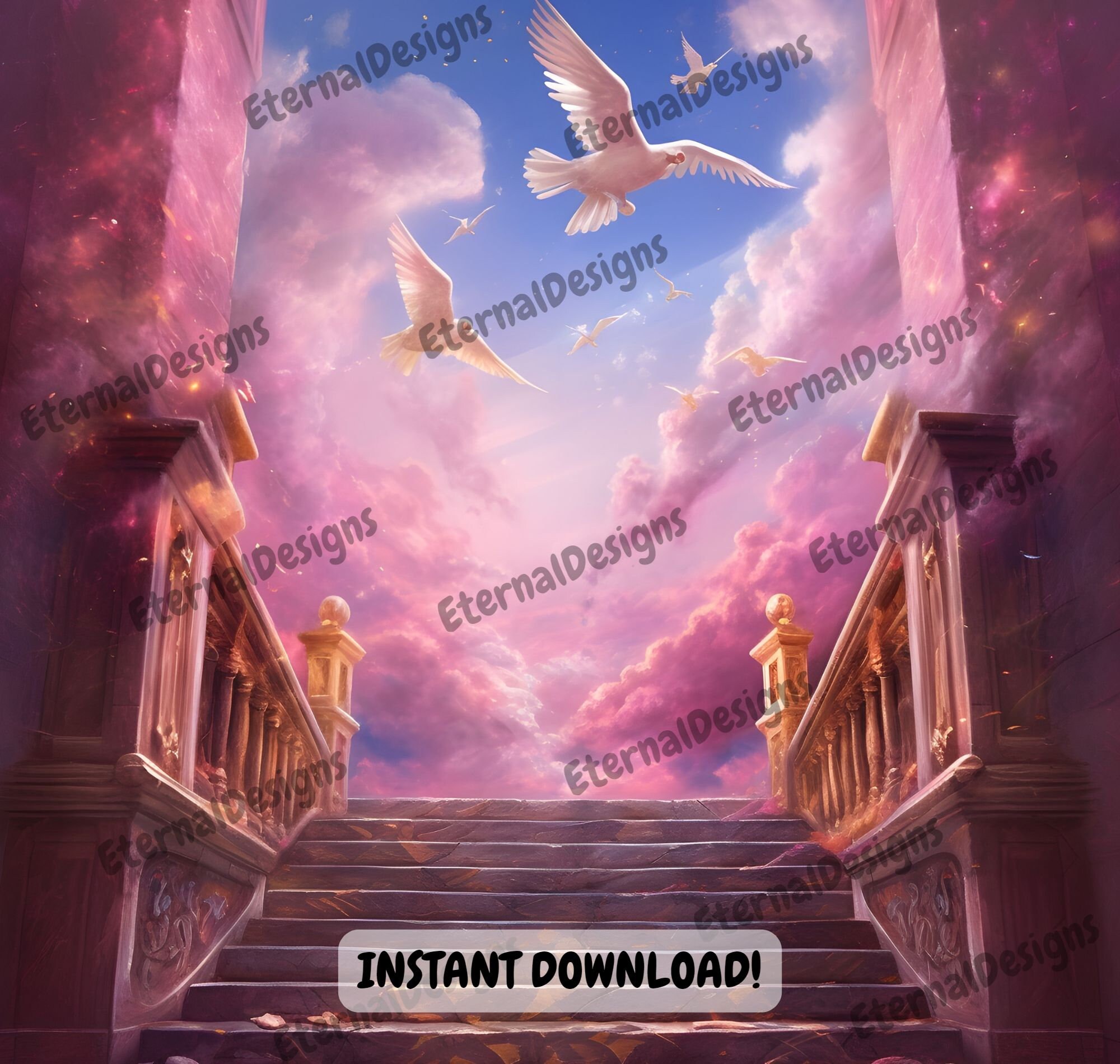 Heaven Background PNG Memorial Background Stairs (Instant Download