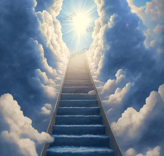 stairs to heaven, bright light from heaven, stairway leading up to