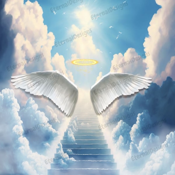 In Loving Memory PNG | Heaven Background |Stairway to Heaven | Memorial Background | Memorial Backdrop | Heaven Stairs | Instant download |