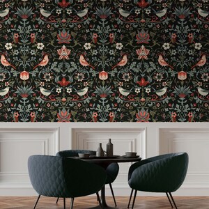 Viktorianische Blumen Tapete Wandbild, Antiker William Morris Stil | Vintage Blumentapete |  Klassische Blumen Tapete