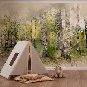 Papier peint unique forêt de bouleaux pour décoration intérieure