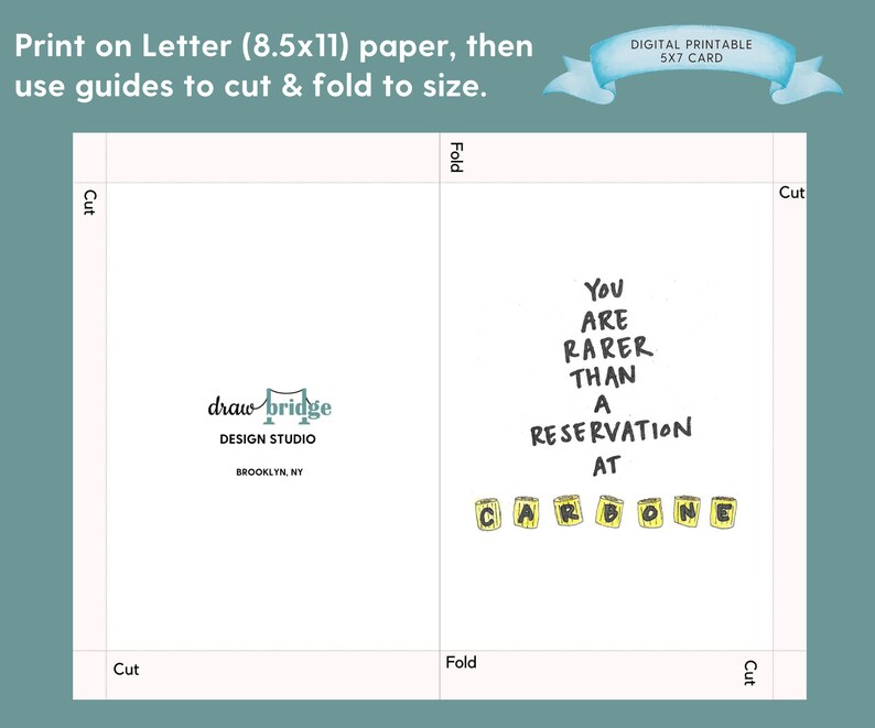 Printable Instant Download Card Rarer Than a Carbone Reservation Etsy