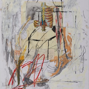 Contemporary modern artwork mixed media on paper original fine art