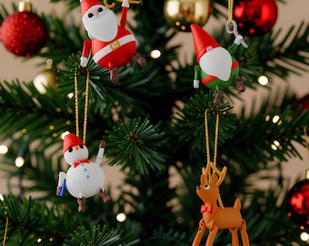 Christmas Ornament STL Set – 3D Printable Reindeer, Gnome, Santa, Snowman
