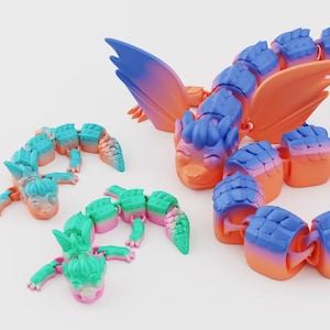 Articulated Dragon STL Bundle – 70cm Flexi Dragon + Baby Dragon + Keychain – 3D Print Models with Commercial License