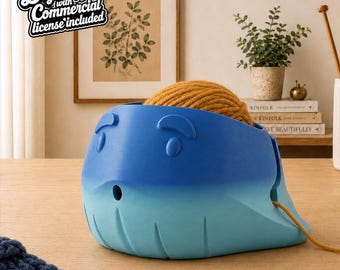 Whale Yarn Bowl STL File: 3D Printable Crochet & Knitting Organizer, Support-Free, Commercial License