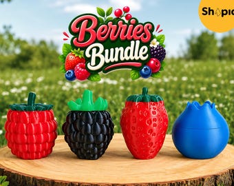 Berry Fruit Container STL Bundle | 3D Printable Strawberry Blueberry Raspberry Blackberry Box | Commercial license