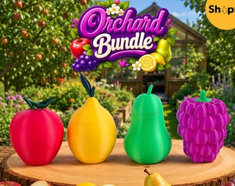 Orchard Fruit Container Bundle STL | Apple Grape Lemon Pear Jar Set | 3D Printing Files | Fruit Storage Containers | Commercial License