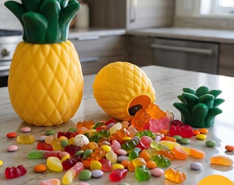 Pineapple Jar STL with Commercial License - 3D Print File Fruit Container with Leaf Lid
