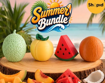Summer Fruit Bundle STL Files | 3D Print collection| Watermelon, Peach, Cantaloupe & Coconut | Print in Place | Digital Download