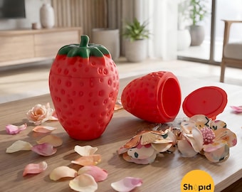 Strawberry Jar with Lid 3D STL File - Fruit Container & Jewelry Box - Decor for Her - Commercial License