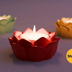 Stl 3d フラワー キャンドル ホルダー STL ファイル – 3D プリント可能なティー ライト ホーム デコレーション デザイン