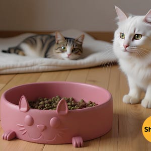 STL 3D Cat bowl for domestic pet with kitten shape to 3d print