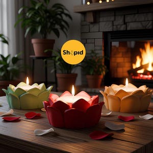 Portacandele a forma di fiore 3D, file STL: decorazione per la casa con lumini (file digitale) immagine 1