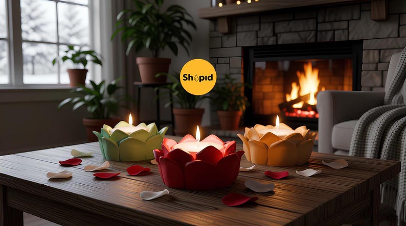 Portacandele a forma di fiore 3D, file STL: decorazione per la casa con lumini (file digitale) immagine 1