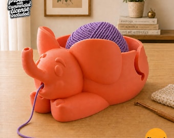Elephant Yarn Bowl STL File, 3D Printable Crochet & Knitting Yarn Holder, Support-Free Digital Download, Commercial License