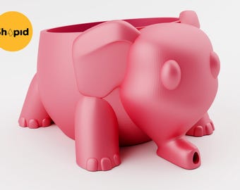 Elephant Plant Pot STL File: 3D Printable Animal Planter with Drainage