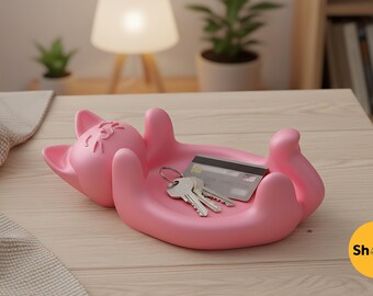 3D Print STL File Cat Tray | Sleeping Cat Key Holder | Organizer for keys