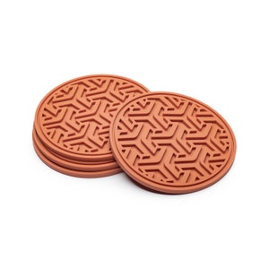 Urban Coasters Original Set of 4 Silicone Drink Coasters with Modern Minimalist Geometric Pattern Coffee Table Protection (Burnt Orange)