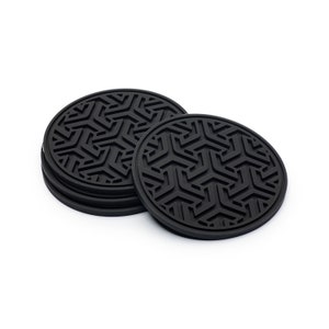 Urban Coasters Original Set of 4 Silicone Drink Coasters with Modern Minimalist Geometric Pattern Coffee Table Protection (Classic Black)