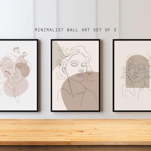 Abstract Woman Line Art Set of 3 | Minimalist Face Drawings | Boho Wall Art | Modern Aesthetic Decor | Digital Download | Printable Posters