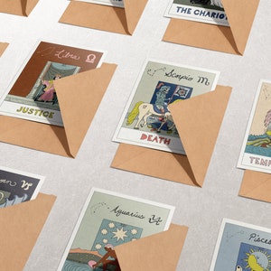 Lot de 12 cartes de voeux astrologie tarotscope, carte d'anniversaire, signe astrologique, zodiaque, cartes de tarot, horoscope, anniversaires, constellations
