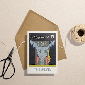 Steinbock Tarotskop Geburtstagskarte, Die Ziege, Sternzeichen, Horoskop, Tarot Karte, Der Teufel, Astrologie, Erdzeichen, Sternbilder,