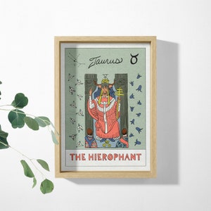 Stier Tarotskop Art Print, der Stier, Sternzeichen, Horoskop, Tarot Karte, der Hierophant, A5-A3, Geburtstag, Astrologie, Erdzeichen, Konstellation