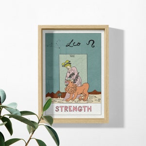 Stampa artistica del taroscopo del Leone, il leone, zodiaco, oroscopo, carta dei tarocchi, forza, regalo di compleanno, astrologia, segno di fuoco, costellazione, segno zodiacale