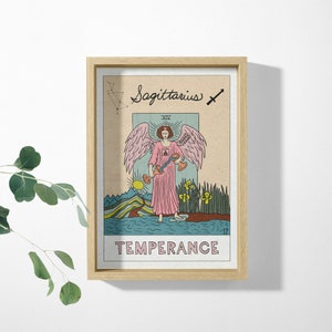 Impresión artística del tarot de Sagitario, El arquero, Zodíaco, Horóscopo, Carta del tarot, Templanza, Cumpleaños, Astrología, Signo de fuego, Constelaciones