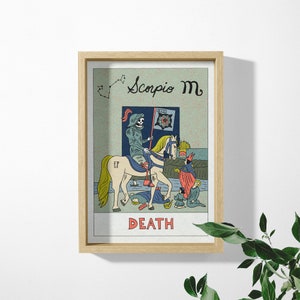 Stampa artistica del taroscopo dello Scorpione, lo Scorpione, zodiaco, oroscopo, carta dei tarocchi, morte, regalo di compleanno, astrologia, segno d'acqua, costellazioni