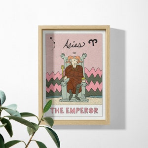 Lámina de tarot de Aries, El carnero, Zodíaco, Horóscopo, Carta del tarot, El emperador, A5, A4, A3, Cumpleaños, Astrología, Signo de fuego, Constelación