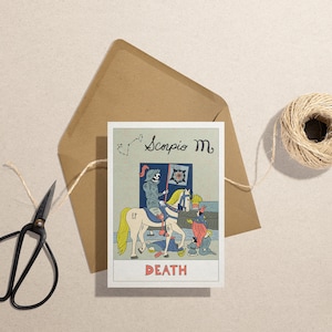 Biglietto di auguri di compleanno con tarocchi dello Scorpione, Scorpione, Zodiaco, Oroscopo, Carta dei tarocchi, Morte, Astrologia, Segno d'acqua, Costellazioni, Stelle
