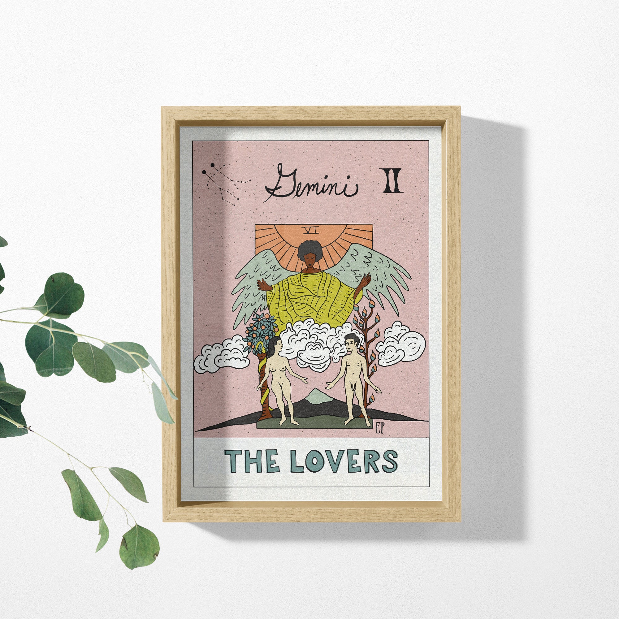 Gemini Tarotscope Art Print, the Lovers Card, Zodiac Astrology