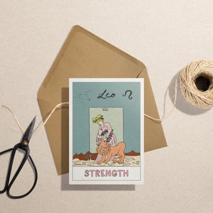 Löwe Tarotskop Geburtstagskarte, Löwe, Sternzeichen, Horoskop, Tarotkarte, Stärke, Astrologie, Feuerzeichen, Konstellation, Sternzeichen