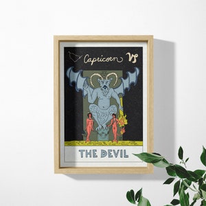 Stampa artistica del taroscopo del Capricorno, la capra, zodiaco, oroscopo, carta dei tarocchi, il diavolo, regalo di compleanno, astrologia, segno di terra, costellazioni