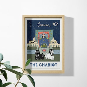 Impression d'art tarotscope cancer, le crabe, zodiaque, horoscope, carte de tarot, le char, cadeau d'anniversaire, astrologie, signe d'eau, constellation