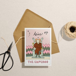 Widder Tarotskop Geburtstagskarte, Widder, Sternzeichen, Horoskop, Tarot Karte, Kaiser, Geburtstag, Astrologie, Feuerzeichen, Sternbilder