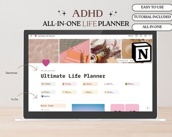 Notion Planner, modelo tudo em um Notion - Notion Dashboard - Ultimate Notion Calendar - ADHD Notion, Digital Planner