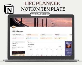 Modelo de noção - organizador de vida, planejador de orçamento, planejador de refeições, rastreador de hábitos, calendário de noções, noção de estética, painel de noções,