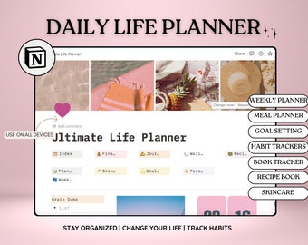 Notion Template Life Planner - Tudo em um Notion Template - Notion Dashboard - Digital Planner - TDAH Notion Planner Pink Aesthetic