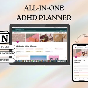 TDAH Notion Template Planner - Tudo em um Notion Template Notion Dashboard Ultimate Notion Calendar TDAH Notion Planner Pink Aesthetic