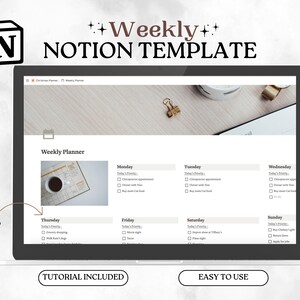 Notion weekly planner template - Notion Template,Notion Dashboard, Notion aesthetic, notion calendar, grocery list, Notion planner