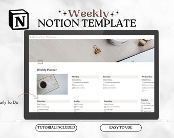 Modelo de planejador semanal do Notion - modelo de noção, painel de noção, estética de noção, calendário de noção, lista de compras, planejador de noção